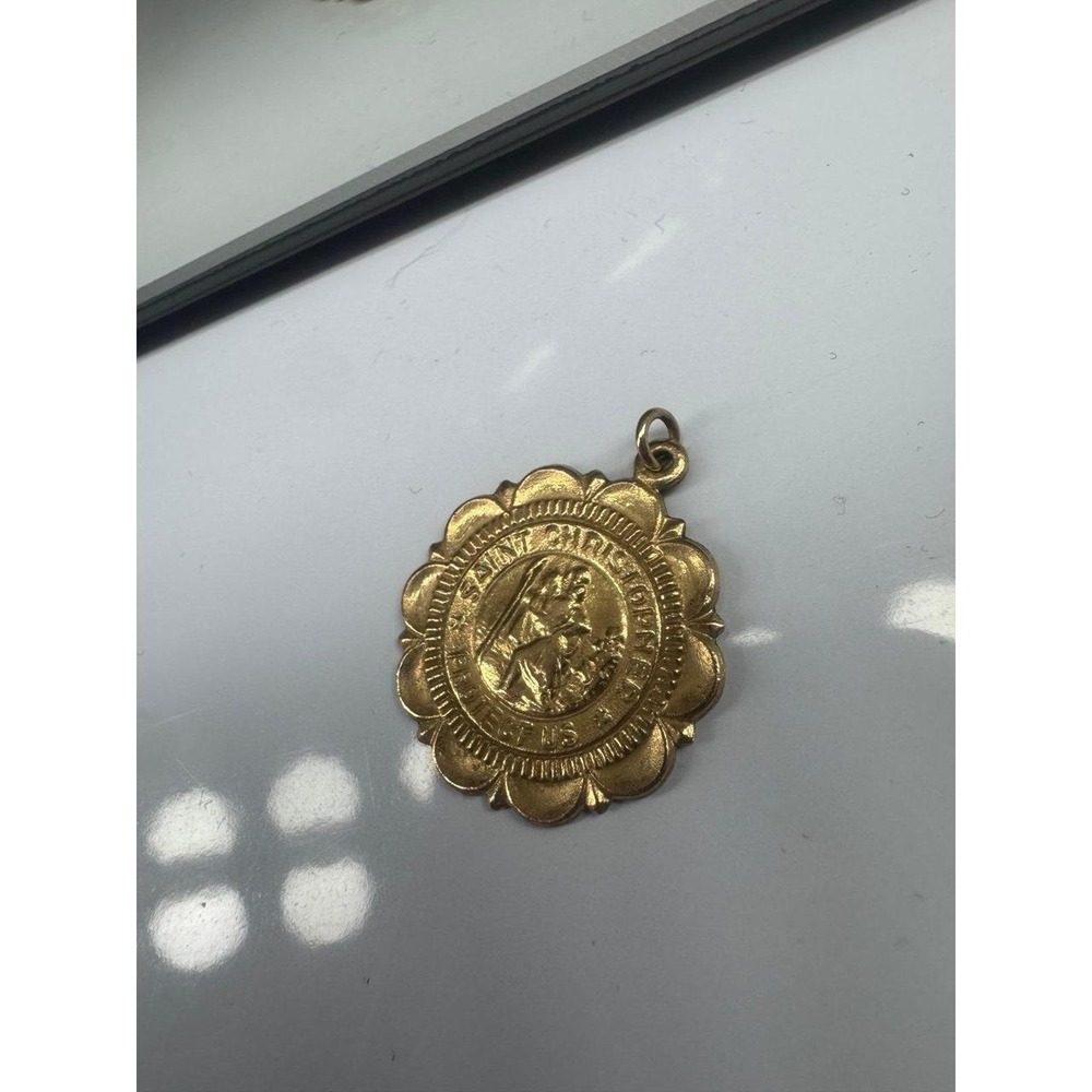 Necklace Pendant Saint Christopher Protect Us Gold Tone Charm
